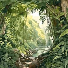 an image of a painting of a jungle scene