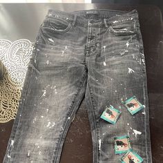 I Won These Off Of Swae Lees Live Closet Clear Out On The App What Not! Beautiful Condition Photos Shown Of Delivered Order And Came With Stickers! These Are The Purple Brand P004 Flare Jean And They Retail For $275. Comment Any Questions! Thanks! Jeans Brands, Flare Jeans, Mens Jeans, Black Jeans, Man Shop, Black And White, Purple, Black, Color