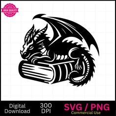 the dragon is reading a book svg / png file for use in design projects