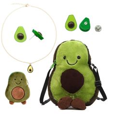 PRICES MAY VARY. 【Adorable Avocado Gift Set】Indulge in the cuteness of our Avocado Bag Gift Set! This delightful ensemble includes a plush avocado design crossbody bag with an adjustable shoulder strap, an avocado-shaped coin purse, a matching avocado necklace, earrings, and a charming brooch pin. Each piece is crafted with attention to detail, making it the ultimate gift for avocado enthusiasts, whether they're kids or adults. 【Practical and Stylish】 The plush bag features a zipper pocket, perf Avocado Necklace, Avocado Gifts, Cartoon Avocado, Avocado Design, Plush Bags, Bag Cute, Matching Accessories, Cute Plush, Adjustable Necklace