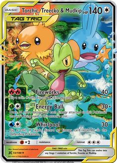 the pokemon trading card features two different types of pokemons, one is green and one is