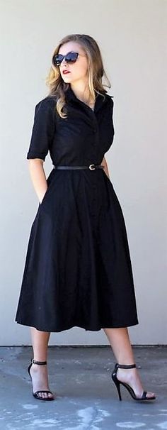 Business Casual For Women, Midi Skirts Style, Classic Shirt Dress, Trendy Skirts, Womens Business Casual, Black Dresses Casual, Business Casual Outfits, Classy Dress