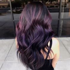 Deep Plum Balayage, Classy Purple Hair, Dark Hair With Purple Tint, Dark Purple Hair With Brown, Dark Brown Purple Hair, Blackberry Hair Color Dark, Violet Black Hair Color, Violet Black Hair, Purple And Black Hair