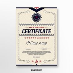 a certificate with an ornate border and stars on the bottom, in red white and blue colors