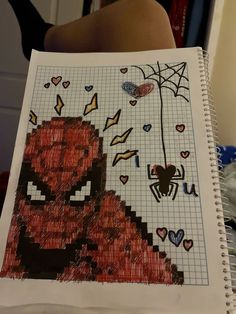 Spiderman Drawing Pixel Art, Drawing Ideas Spiderman, Spiderman Pixel Art, Kiss Art, Colored Pencil Artwork