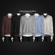 the v - neck sweater and shirt is all different colors