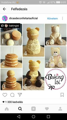 an instagram with pictures of teddy bears and cakes