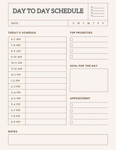 a printable schedule for the day to do list