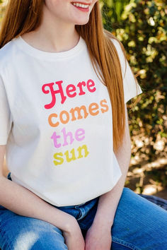 Sugarhill Brighton - Maggie T-shirt in Off-white, Here Comes The Sun Slogan Design, Here Comes The Sun, Straight Back, Simple White, Here Comes, T Shirt Top, Brighton