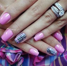 Fall Nail Styles, Cute Manicures, Burberry Nails, Argyle Nails, New Nail Ideas, Plaid Nail Art, Burberry Fashion, Pink Nail Art Designs, La Nails