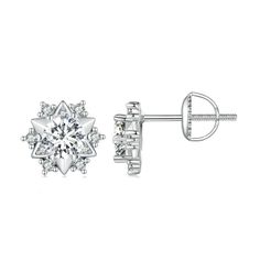 If you're looking for a sophisticated yet affordable accessory, look no further than the 0.5 ct Round Moissanite Stud Earrings with Snowflake from Evani Naomi Jewelry. These earrings are designed with high-quality materials that are both ethically sourced and finely handcrafted to last a lifetime. Made from a blend of 92.5% pure silver and 7.5% hypoallergenic metals and dipped 5x in platinum, these earrings are guaranteed to sparkle. They look identical to natural diamonds, but they cost just a Simple Diamond Earrings, Diamond Carat Size, Wedding Earrings Studs, Wedding Studs, Snowflake Earrings, Cvd Diamond, Round Moissanite, Stud Earrings For Women, 925 Silver Earrings