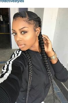 2 Feeder Braids, Two Cornrow Braids, Feeder Braids, Cornrow Braids, Feed In Braid, Braids With Weave, Human Braiding Hair, Easy Braids