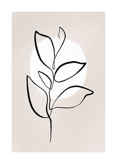 a black and white drawing of a leaf on a beige background with the sun in the distance