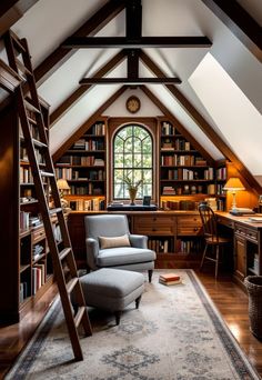 Small attic room ideas Attic Office Design, Remodeled Attic Spaces, Attic Reading Rooms, A Frame Attic Ideas, Small Attic Space Ideas, Witchy Attic, Attic Crawl Space Ideas, Office In Attic, Attic Sitting Room