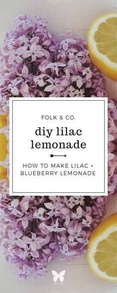 flowers and lemons with the words folk & co diy lilac lemonade