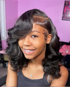 Flat Iron Curly Hairstyles, Teen Quickweave Hairstyles, Cute Quick Weave Hairstyles Middle Part, Cute Hairstyles For Picture Day Middle School, Side Part Silk Press With Curls, Hairstyles For Quick Weave, Hairstyle For Flat Ironed Hair, Quick And Easy Hairstyles Black Women With Weave, Curly Flat Iron Hairstyles