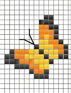 an orange and black pixellated pattern with arrows pointing to it