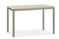 a small table with a white top and green legs, against a white background or backdrop