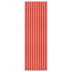 an orange and white striped towel on a white background, with vertical stripes in the middle