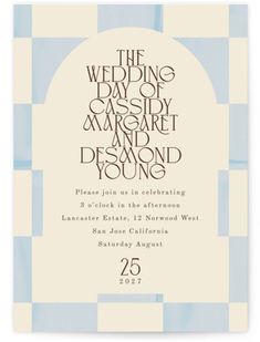 a wedding card with the words, the wedding day and date are shown on it