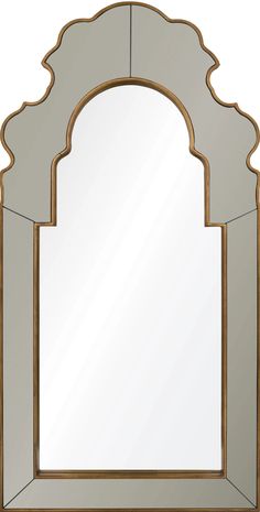 a large mirror with an arch shaped frame