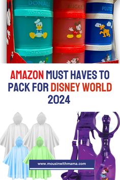 the disney world buckets are in different colors and sizes