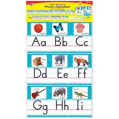 an alphabet poster with pictures of animals and letters