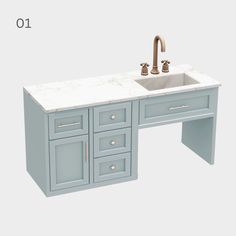 a sink with two faucets in front of it and an open drawer underneath