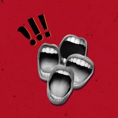 two open mouths with black and red symbols above them, on a red background that appears to be an illustration