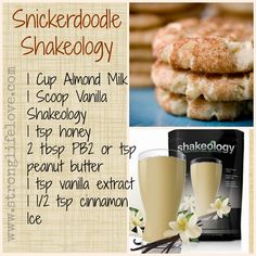 an image of some food and drinks with the words shakeraddle shakeology on it