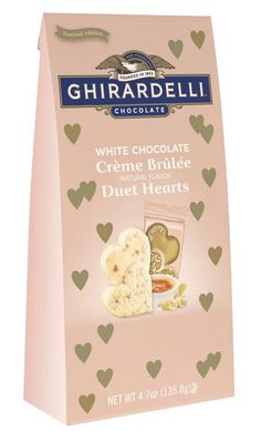 ghirardelli white chocolate creme brittlee with heart shapes