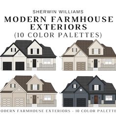 White Cabin Exterior Colors - Etsy Canada White House Dark Trim, House Exterior Colors Schemes Farmhouse, White Cabin Exterior, Sherwin Williams Modern Farmhouse, House Outside Colour Combination, Exterior Home Color Schemes, Cabin Exterior Colors, Modern Colonial House Exterior, Home Color Schemes