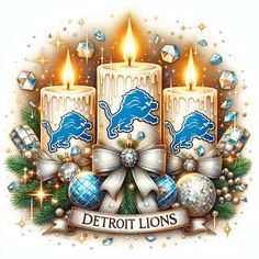 detroit lions christmas candles with ornaments around them