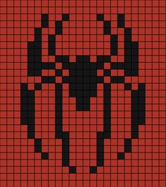 A pixel art template of the Spider-man logo (Toby). Pixel Art Marvel Logo, Spider Man Granny Square, Deadpool Pixel Art Grid, Pixel Art Grid Spiderman, Amazing Pixel Art, Black And Red Pixel Art, Spiderman Granny Square, Spiderman Tapestry Crochet, Spiderman Crochet Grid