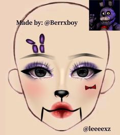 Makeup Looks Characters, Fnaf Bonnie Makeup, Makeup Cosplay Ideas, Fnaf Cosplay Bonnie, Fnaf Cosplay Makeup, Bonnie Cosplay Fnaf