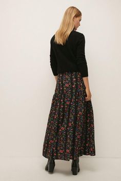 Petite Stripe Floral Printed Midi Skirt Skirts Ideas, Long Floral Skirt, Cold Fashion, 2024 Outfits, Fall Attire, Winter Skirt Outfit, Autumn 2022, Dresses Outfits, Stylish Clothes