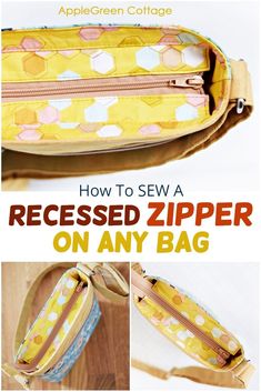 how to sew a recessed zipper on any bag with this free sewing pattern