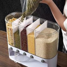 Light weight and durable🍃 can store up to 10kg of grain🥜 transparent and visible product design ,nontoxic and adorless✅ safe and healthy 🌟 #health #food #kitchen #organize #grains Rice Dispenser, Cereal Dispenser, Dry Food Storage, Grain Storage, Food Dispenser, Kitchen Containers, Mung Bean, Rice Grain, Can Can