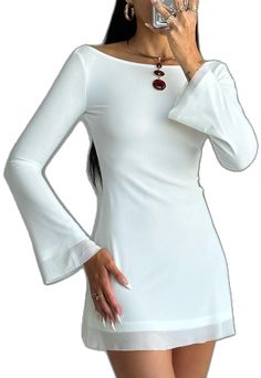 Mini Dress White, White Long Sleeve Dress, Long White Dress, White Brand, College Graduation, Buy Now Pay Later, Dresses Long Sleeve, Good Stretches, Long Sleeve Mini