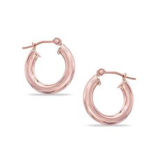 Small in stature, these hoops are big on style. Fashioned in precious 14K rose gold, these tube hoops are a great go-with-everything look. Polished to a brilliant shine, these 3.0 x 15.0mm hoops secure with hinged backs. Classic Rose Gold Huggie Hoop Earrings, Classic Rose Gold Small Hoop Huggie Earrings, Classic Small Hoop Rose Gold Huggie Earrings, Rose Gold Huggie Earrings With Polished Finish, Modern Rose Gold Huggie Earrings With Polished Finish, Minimalist Rose Gold Hoop Earrings With Polished Finish, Everyday Rose Gold Huggie Earrings With Polished Finish, Modern Rose Gold Hoop Huggie Earrings, Modern Small Hoop Huggie Earrings In Rose Gold