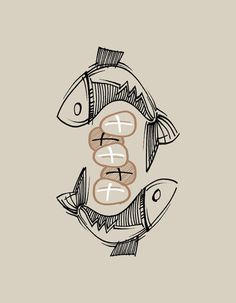 an image of two fish in the middle of a circle with words written on it