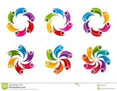 colorful abstract logo design with people in the center and different colors on each one side