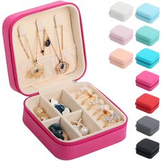 a pink case filled with lots of jewelry