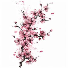 Vibrant Japanese Flower Tattoo Flash Set Cherry Blossom Hip Tattoo, Japanese Flowers Tattoo, Japanese Flower Tattoos, Japan Style Tattoo, Japanese Flower Design, Flower Tattoo Flash, Japanese Cherry Blossom Tattoo, Pink Flower Tattoos