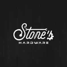 the logo for stone's hardware is shown on a dark wood background with white lettering