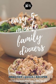 an easy 5 minute family dinner recipe with chicken salad and lettuce in a bowl