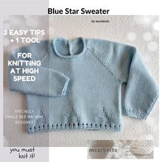 a knitted sweater with the words blue star sweater written in white and on top of it