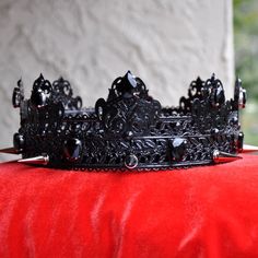 "Black Spiked crown ANY COLOR RHINESTONES Gothic King Mens crown Spike crown Black tiara with metal spikes Black crown Black wedding crown This is great handmade medieval style crown. Unique design and fine jewelry quality of work. Great accent for kings or queens or other noble character, great accessory for both events and regular usage. - Crown is made to fit head circumference, please measure the size as it showing on a picture. - Choose stones colors you like - Higher point 3\" ( 8 cm) Ready to ship" Gothic Crown With Round Crown For Festival, Gothic Crown For Festivals With Round Crown, Gothic Round Crown For Festival, Adjustable Black Crown Headpiece, Black Tall Crown For Festival, Black Tall Crown For Party, Black Tall Crown For Parties, Gothic Tall Crown For Festivals, Gothic Structured Crown For Festivals