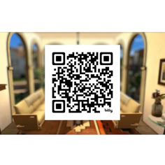 an image of a room with a qr code on the wall next to a window