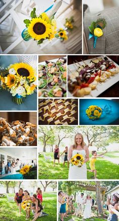 a collage of pictures with sunflowers and other things